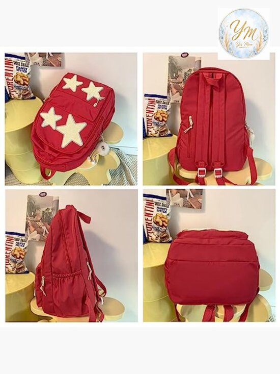Y2K Backpack with Cute Accessories Emo Star Print Daypack Laptop Compartment main image 4
